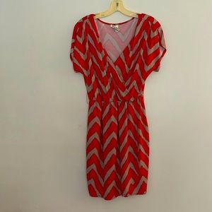 Orange and grey print dress